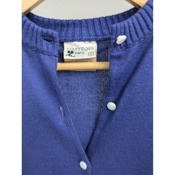 Courreges vintage blue knit cardigan sweater70s French designer